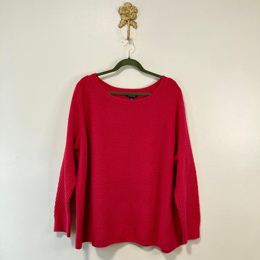 Lands' End Hot Pink Textured Waffle Knit Scoop Neck Sweater 3X Plus Size Classic